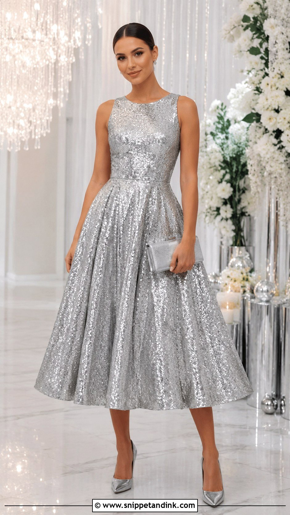 Sequin Princess Cut Dress With Simple Pumps - Snippet and Ink - 30 Princess Cut Dress Ideas