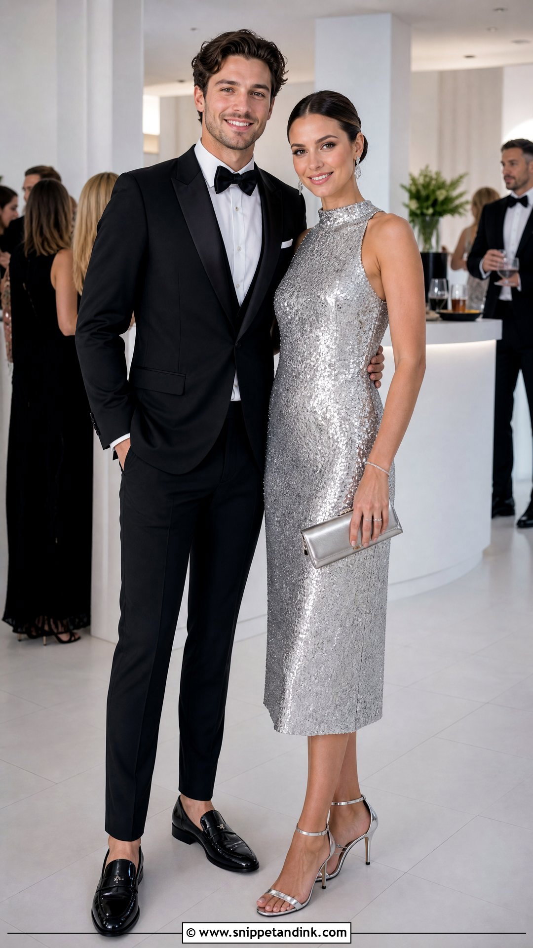 Sequin Reception Dress And Black Tuxedo Outfit - Snippet and Ink - 25 Wedding Outfits for Couples