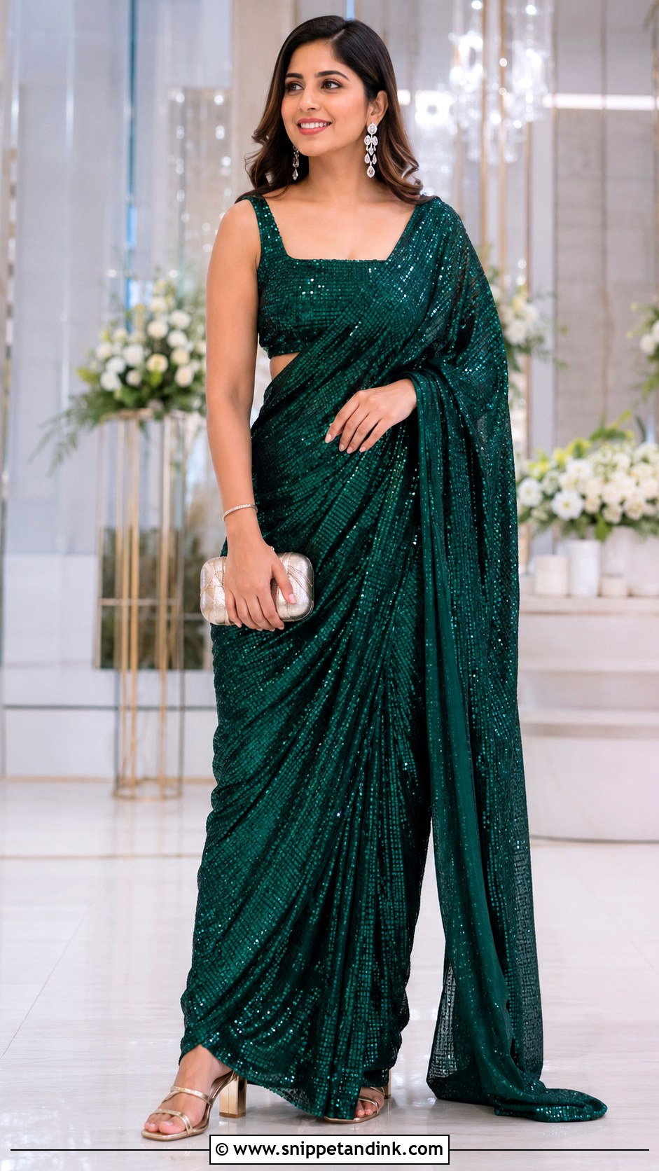 Sequin Saree Indian Wedding Outfit - Snippet and Ink - 20 Indian Wedding Party Outfits