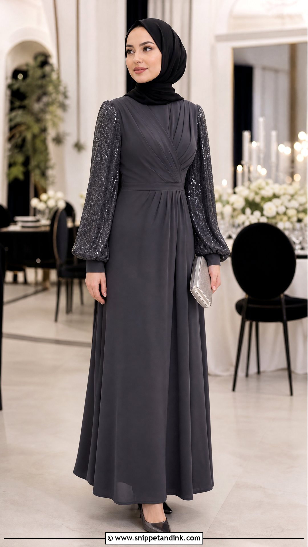 Sequin Sleeve Dress With Simple Hijab - Snippet and Ink - 25 Dresses to Wear to a Wedding Hijab