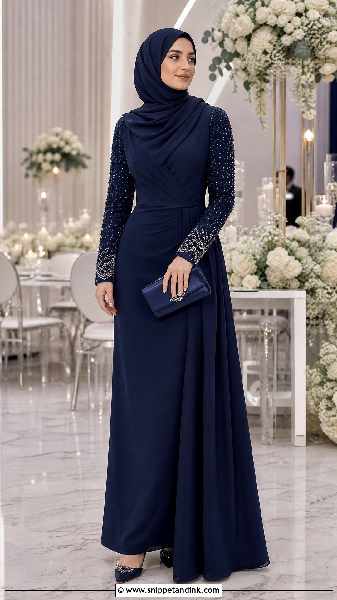 Sequin Sleeve Gown With Hijab - Snippet and Ink - 20 Hijabi Wedding Outfit Ideas