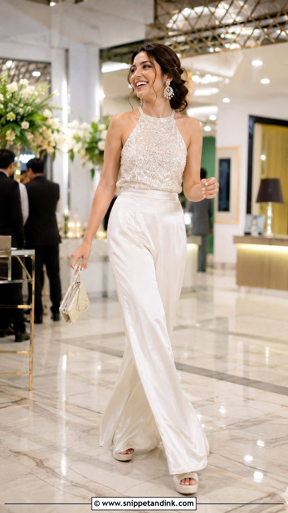 Sequin Top And Bridal Reception Pants - Snippet and Ink - 20 Bridal Pants Ideas