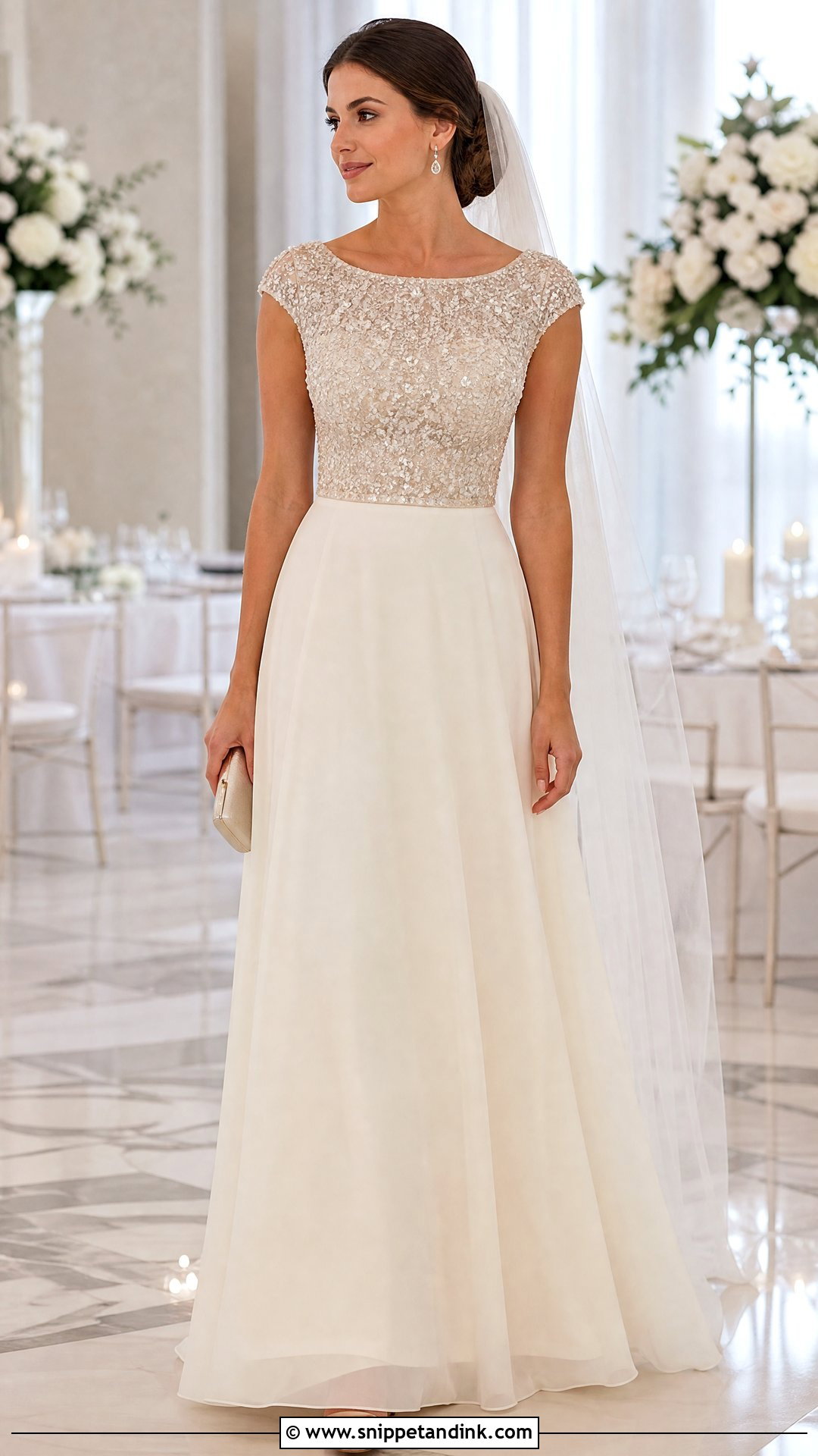 Sequin Top And Chiffon Skirt Wedding Dress - Snippet and Ink - 20 Skirt Wedding Dress Ideas