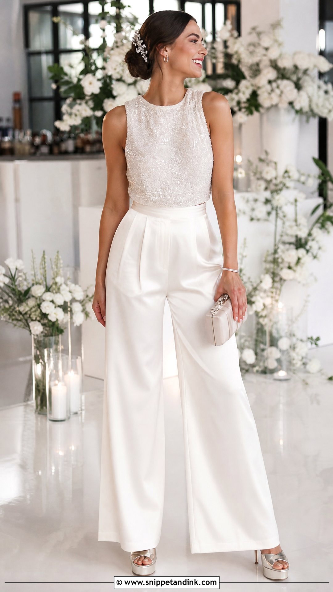 Sequin Top And Satin Pants Wedding Separates - Snippet and Ink - 20 Wedding Separates Ideas