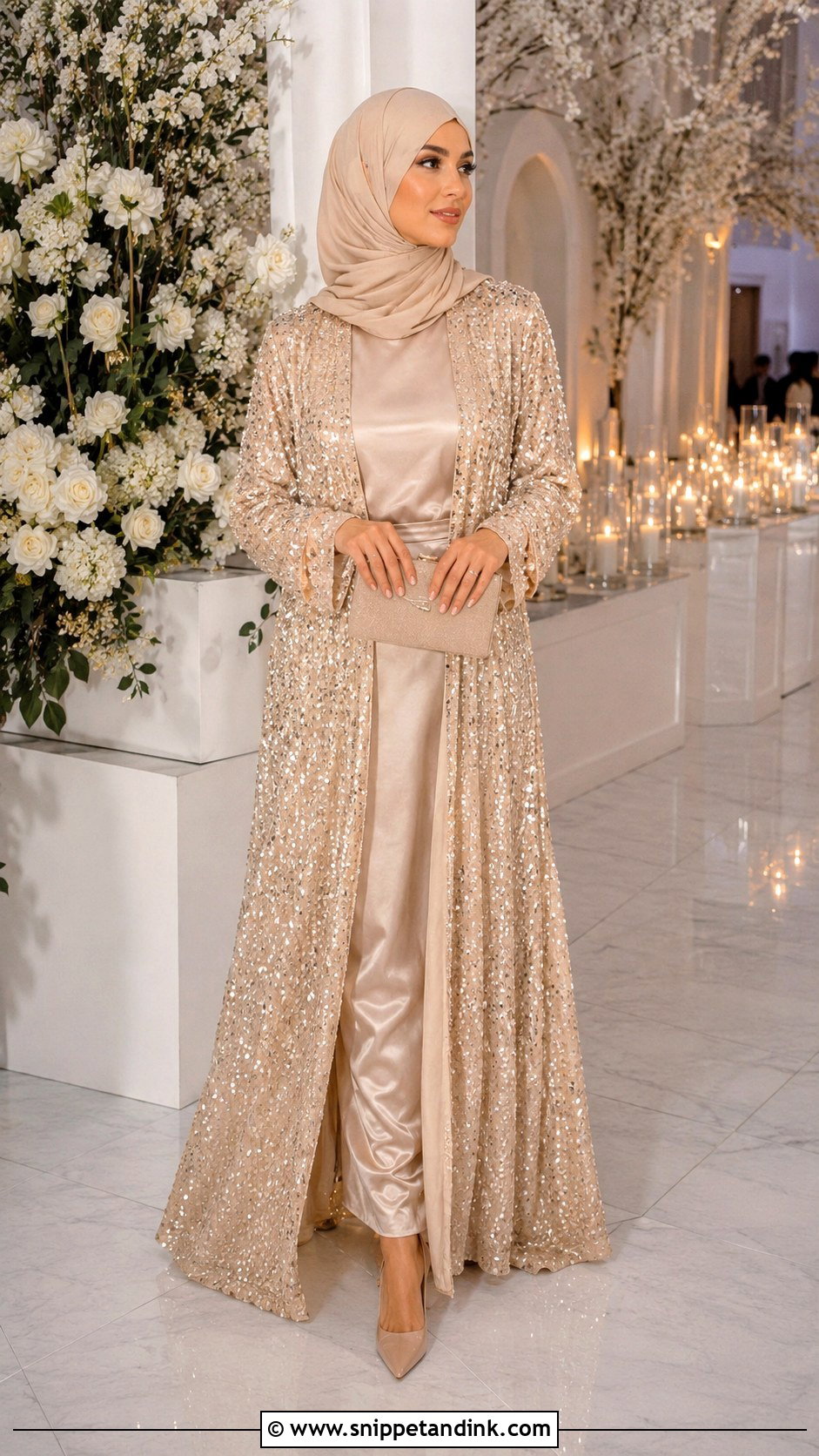 Sequin Wedding Abaya With Plain Hijab - Snippet and Ink - 25 Abaya Wedding Dress Ideas