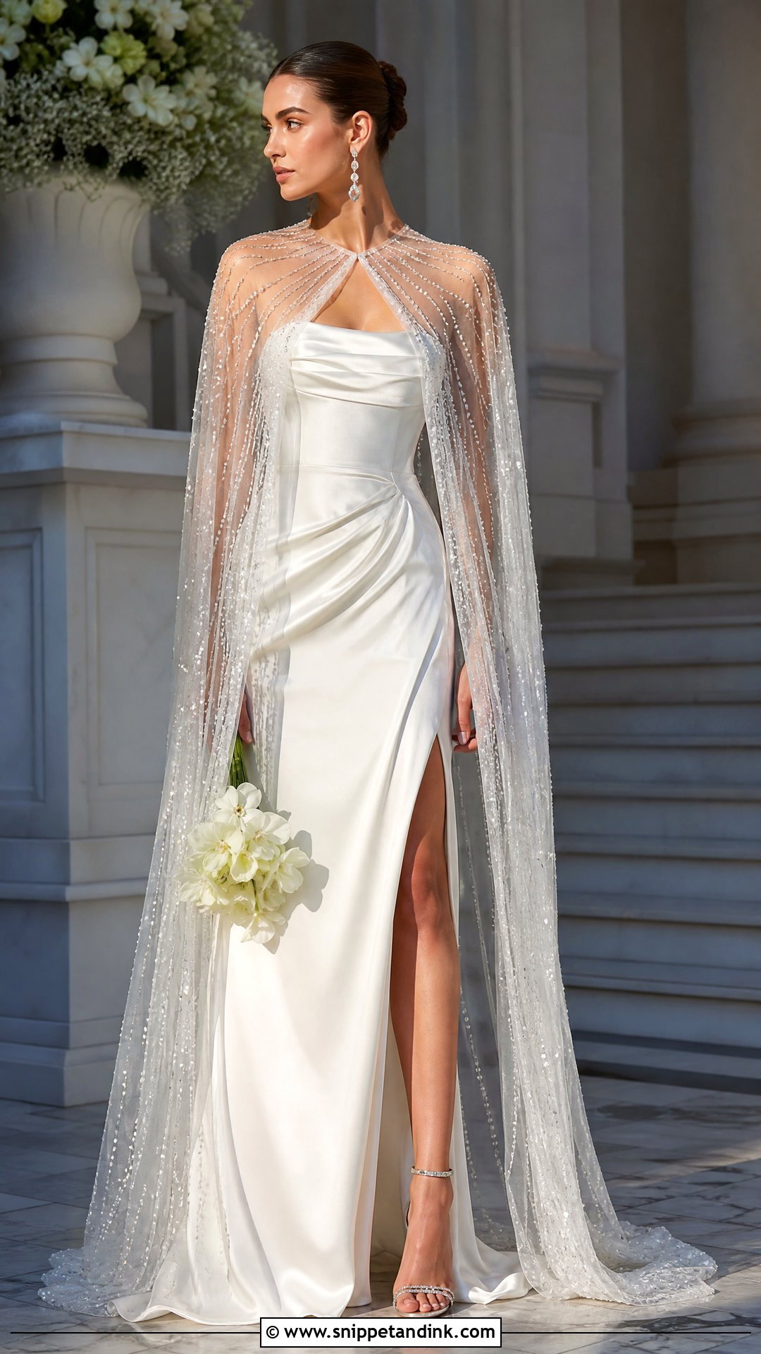Sequin Wedding Cloak With Evening Wedding Dress - Snippet and Ink - 25 Wedding Cloak Ideas