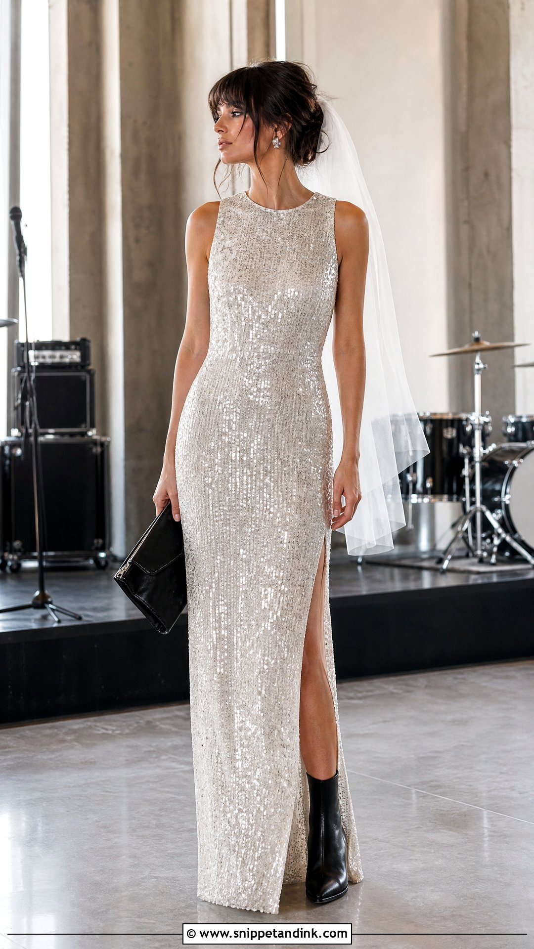 Sequin Wedding Dress With Black Ankle Boots - Snippet and Ink - 20 Rock and Roll Wedding Dress Ideas