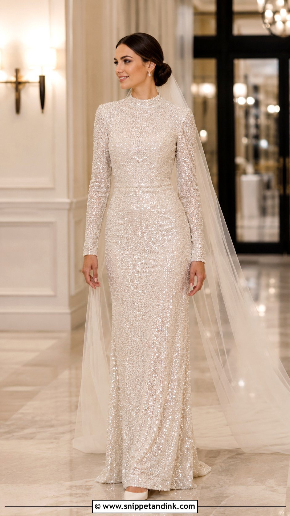 Sequin Wedding Dress With Minimal Accessories - Snippet and Ink - 25 December Wedding Dress Ideas