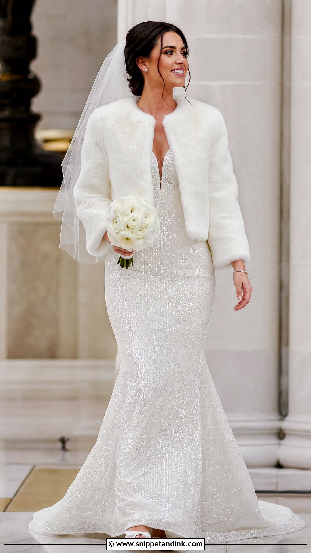 Sequin Wedding Dress With Short Fur Coat - Snippet and Ink - 20 Wedding Dress with Fur Coat Ideas