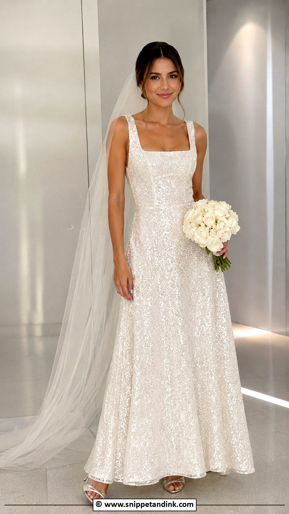 Sequin Wedding Dress With Veil - Snippet and Ink - 25 Glam Wedding Dress Ideas