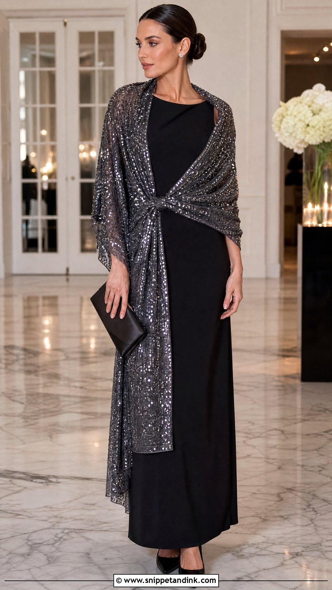 Sequin Wedding Wrap With Black Dress - Snippet and Ink - 20 Wedding Wraps Ideas
