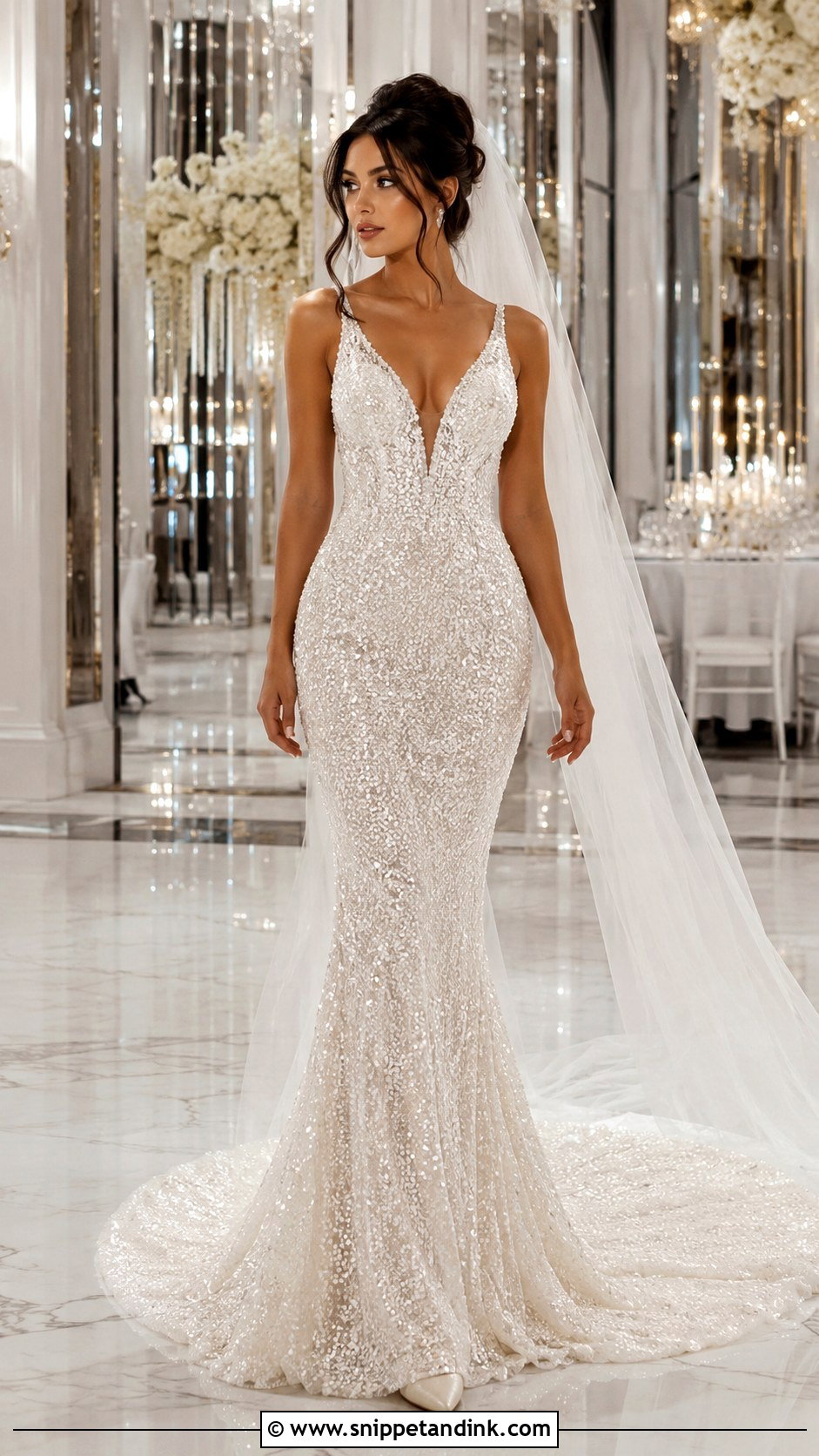 Sequined Mermaid Wedding Gown - Snippet and Ink - 20 Mermaid Wedding Gowns