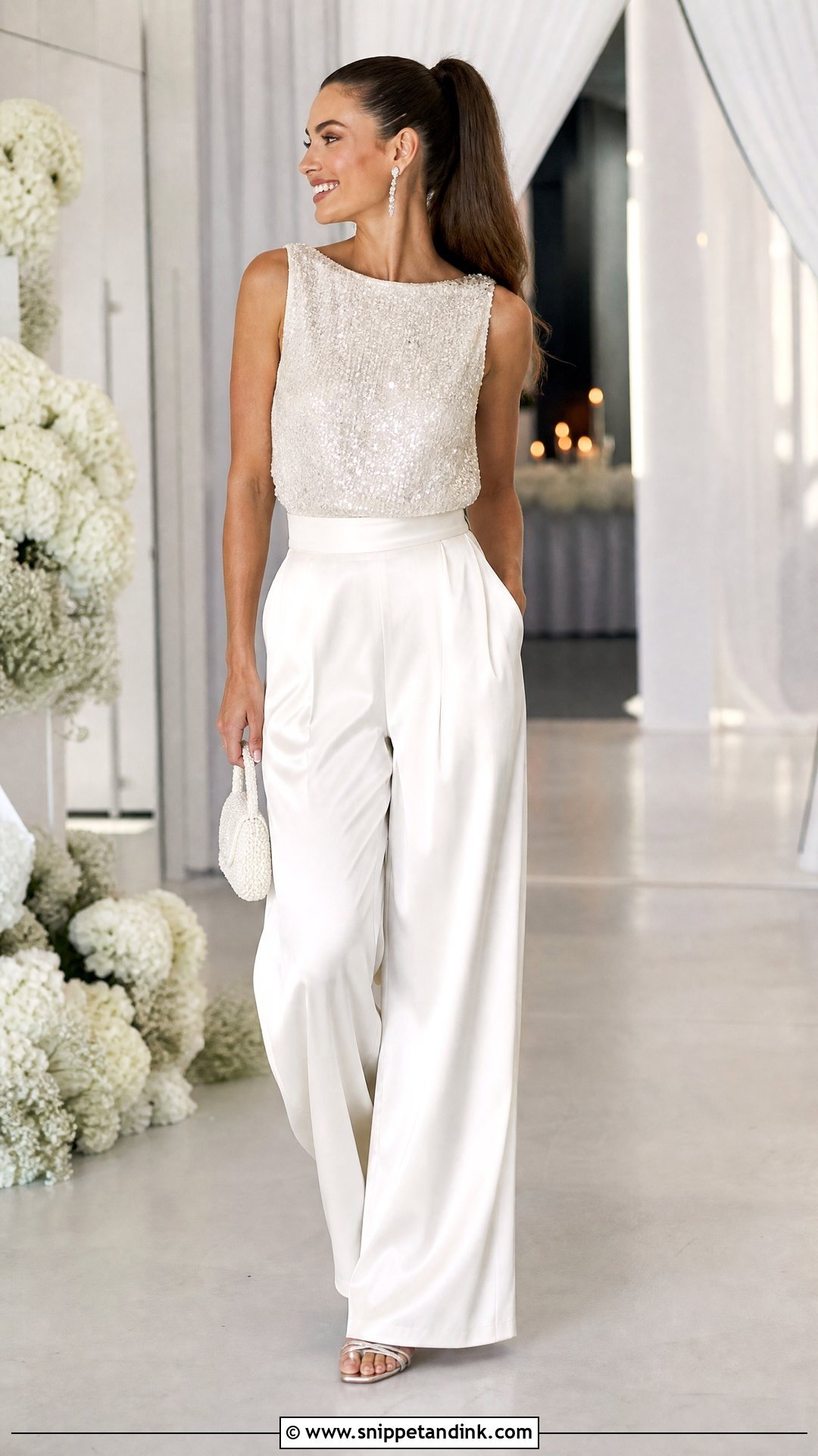 Sequined Top And Satin Trousers Bridal Separates - Snippet and Ink - 25 Bridal Separates Ideas