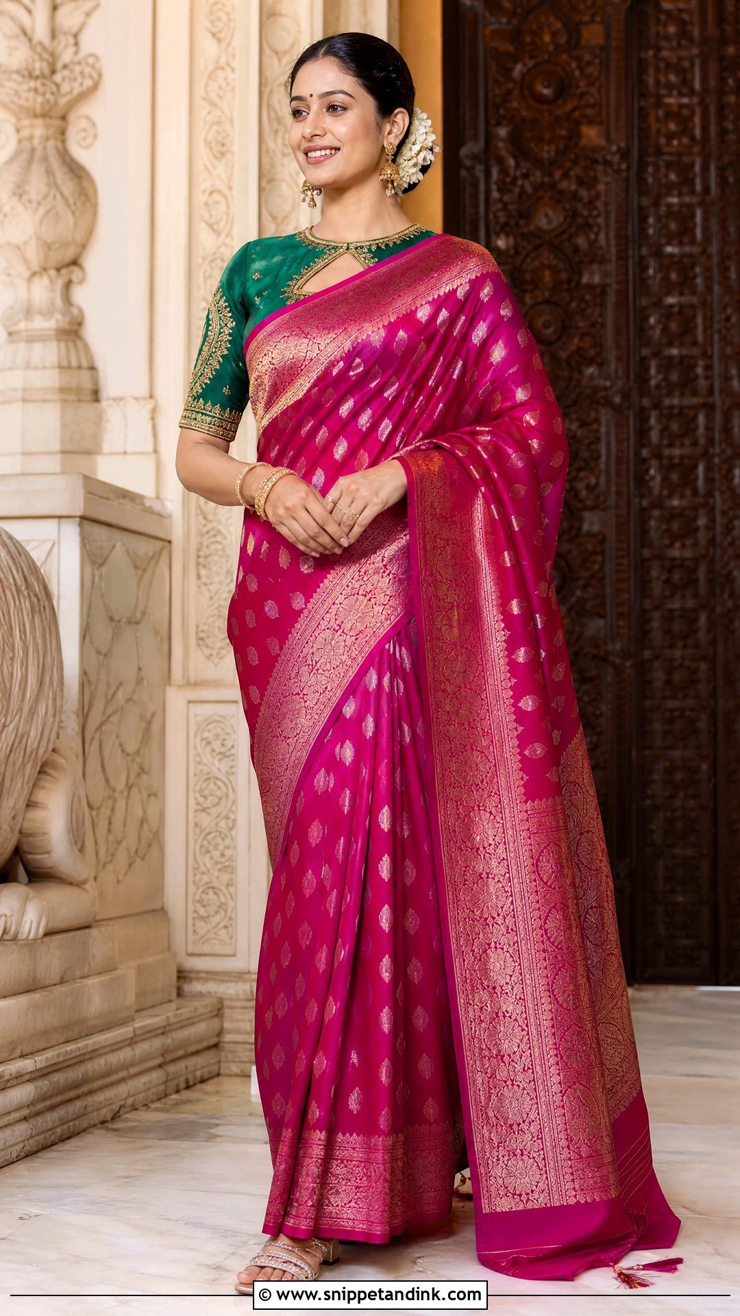Shagun Blouse Design With Banarasi Saree - Snippet and Ink - 25 Shagun Blouse Designs