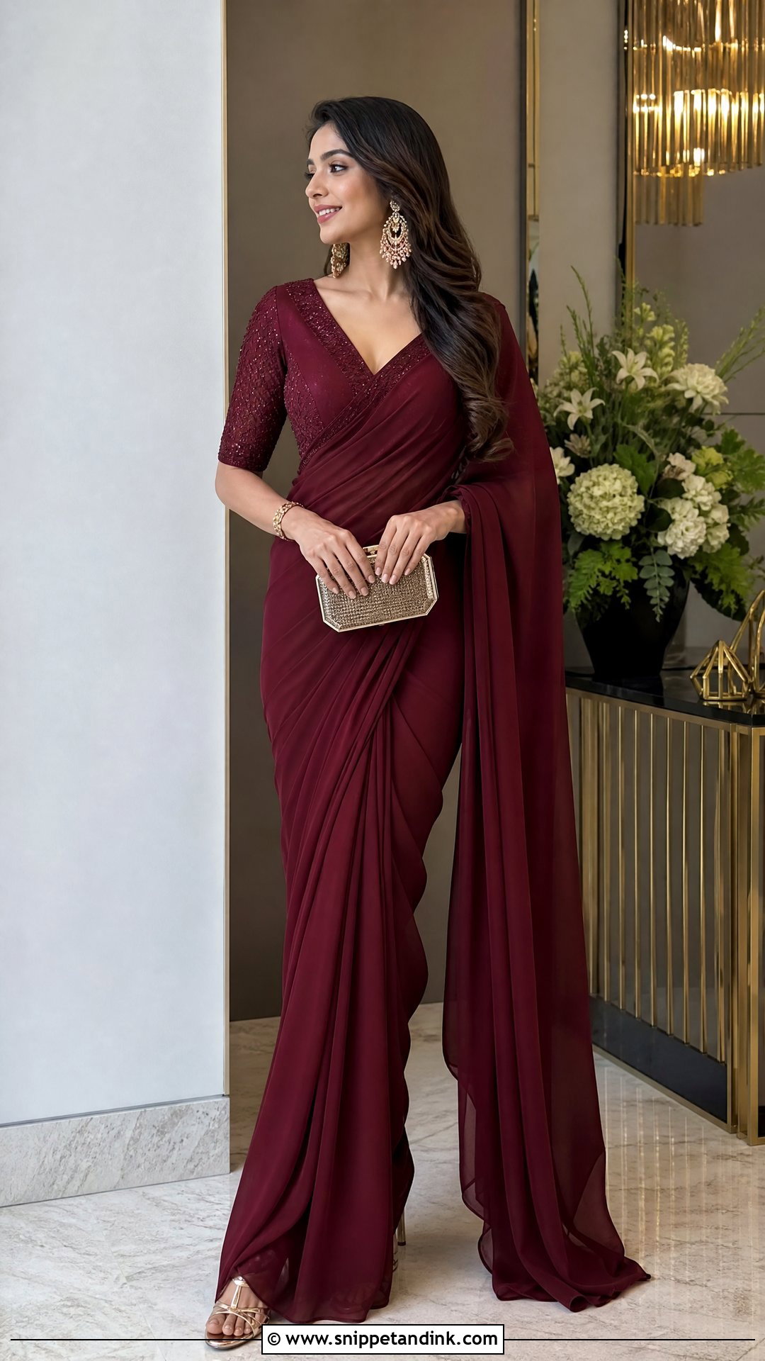 Shagun Blouse Design With Georgette Saree - Snippet and Ink - 25 Shagun Blouse Designs