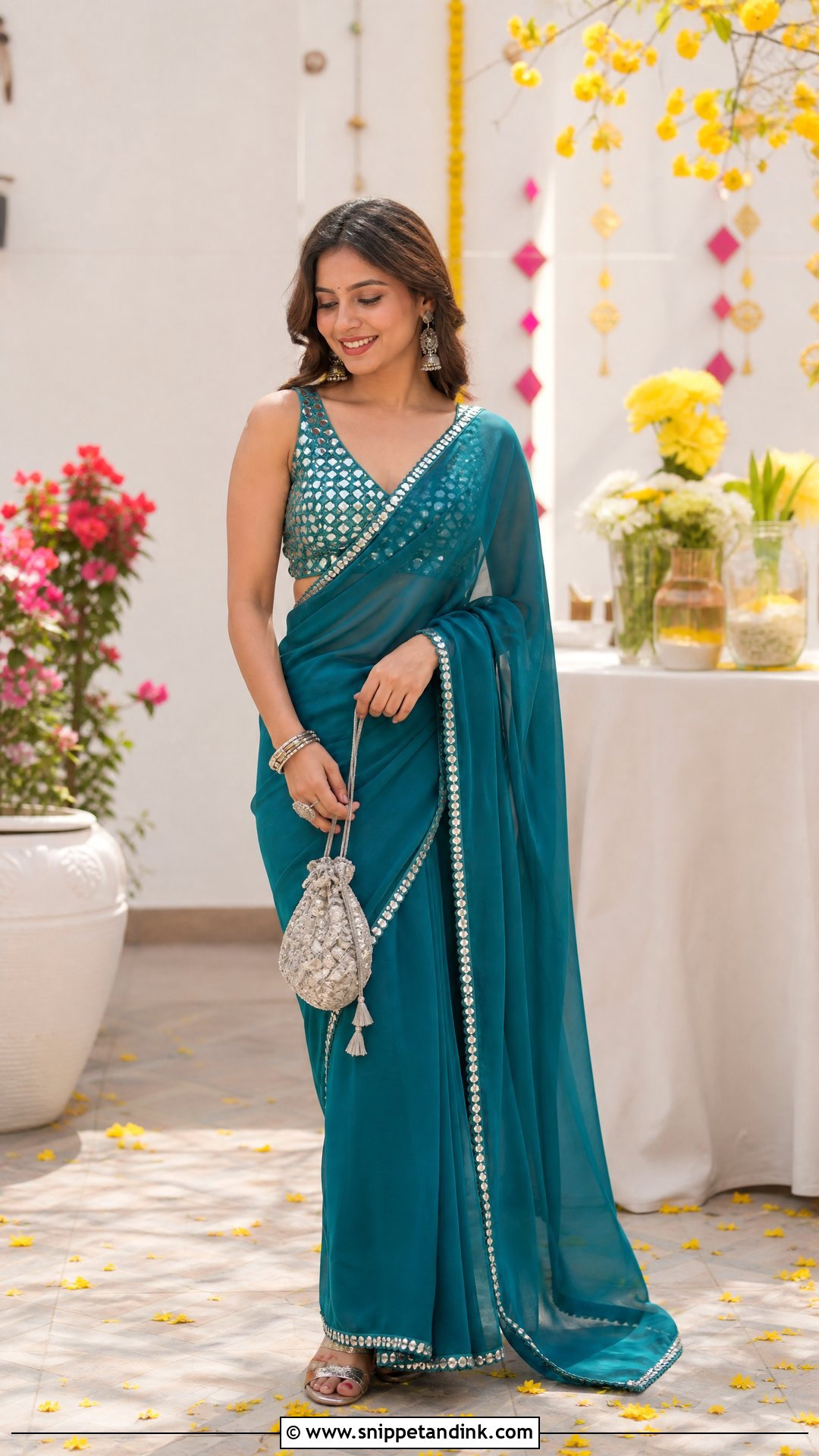 Shagun Blouse Design With Mirror Work Saree - Snippet and Ink - 25 Shagun Blouse Designs