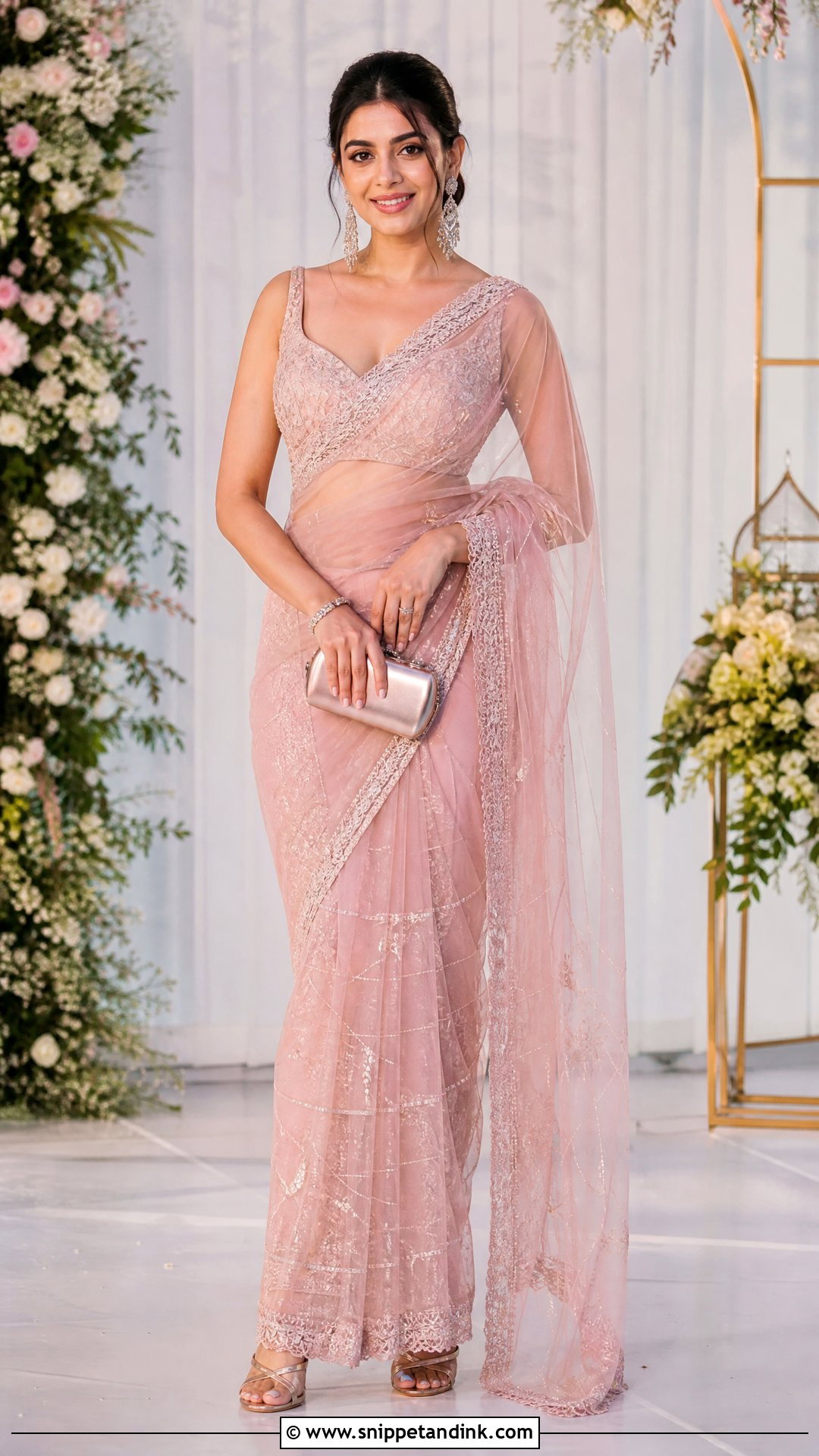 Shagun Blouse Design With Net Saree - Snippet and Ink - 25 Shagun Blouse Designs