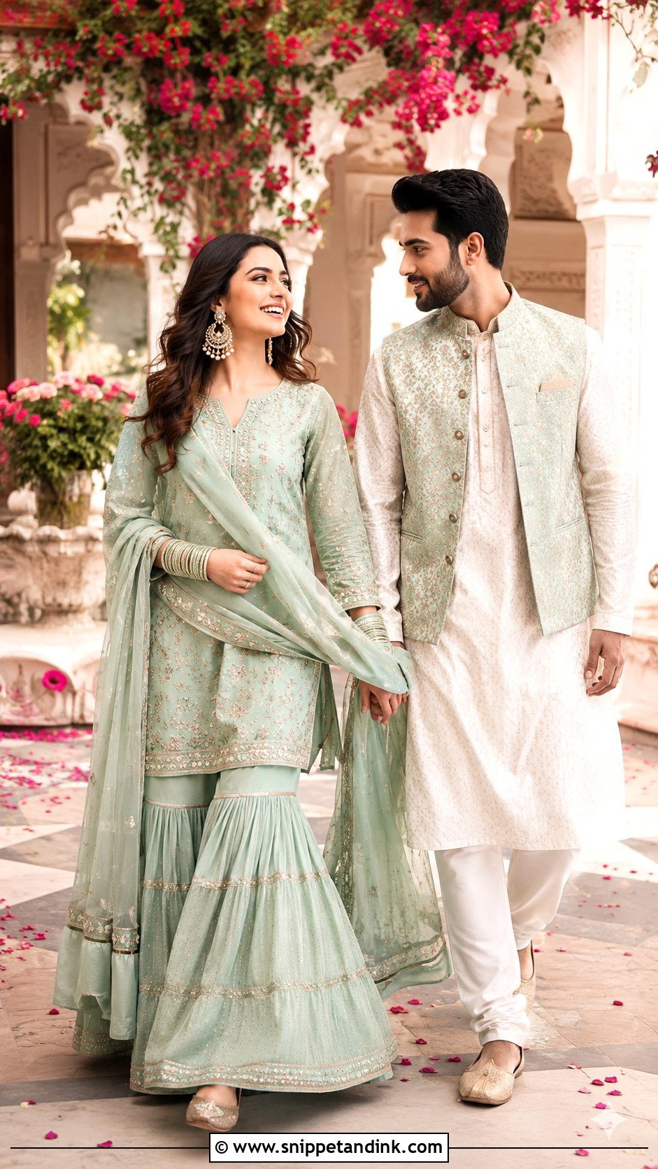 Sharara And Embroidered Kurta Pre Wedding Shoot Outfit - Snippet and Ink - 20 Indian Pre Wedding Shoot Outfit Ideas