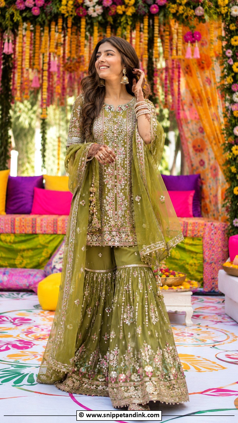 Sharara Bridal Mehndi Outfit - Snippet and Ink - 25 Indian Bridal Mehndi Outfit Ideas