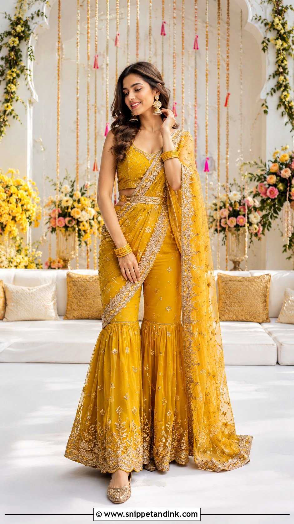 Sharara Saree Look For Mehndi - Snippet and Ink - 25 Mehndi Sharara Outfit Ideas