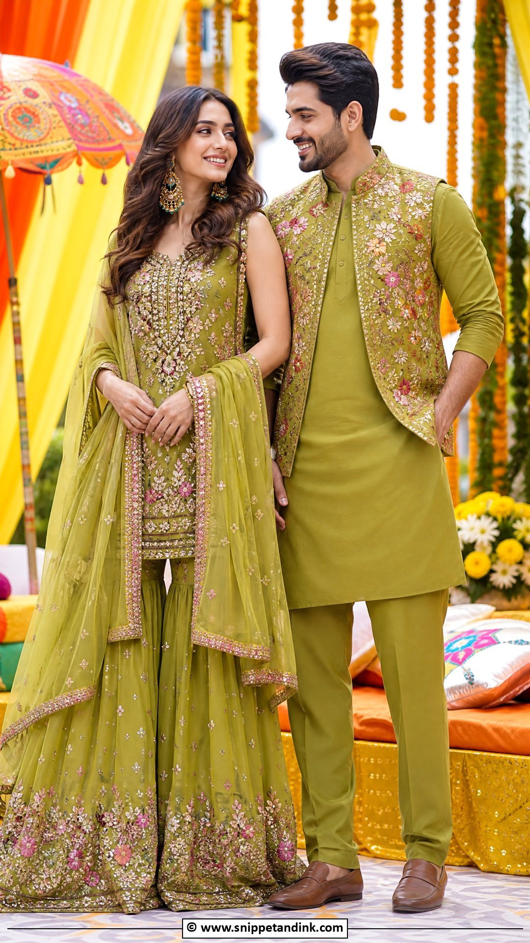 Sharara Set And Matching Kurta - Snippet and Ink - 35 Indian Couple Matching Dress Ideas