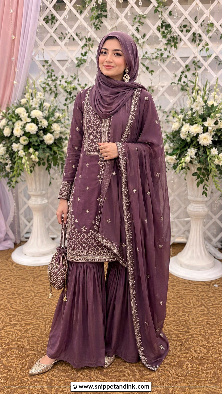 Sharara Set And Organza Hijab Wedding Outfit - Snippet and Ink - 20 Hijab Outfit Wedding Ideas