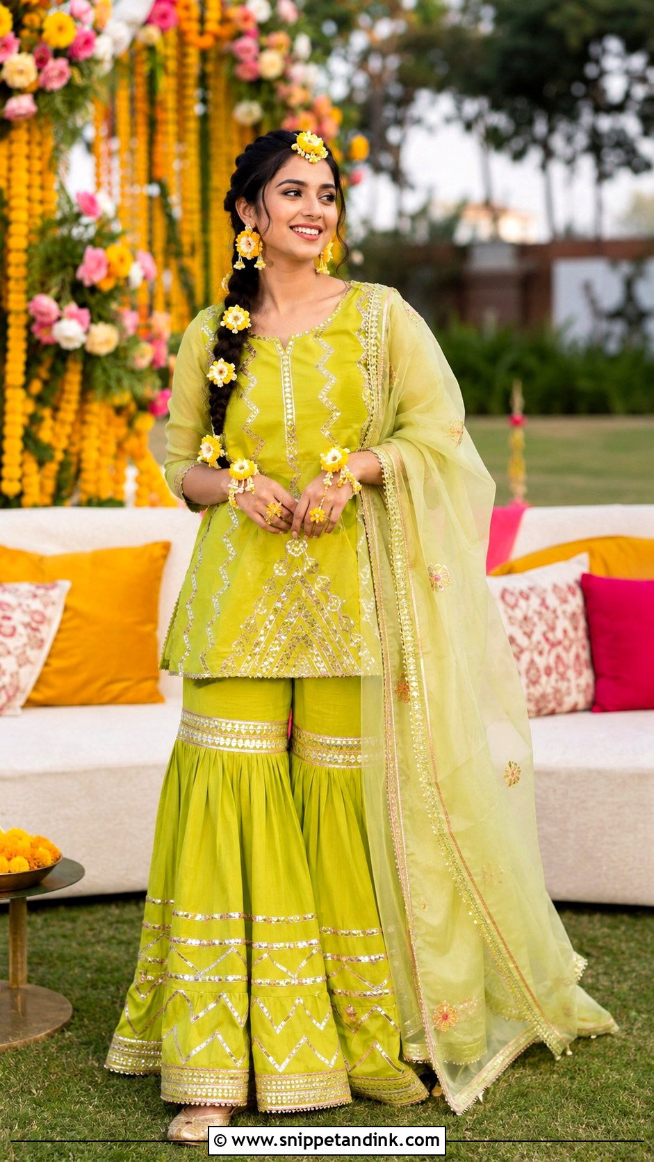 Sharara Set For Mehndi - Snippet and Ink - 25 Indian Sisters Wedding Dress Ideas
