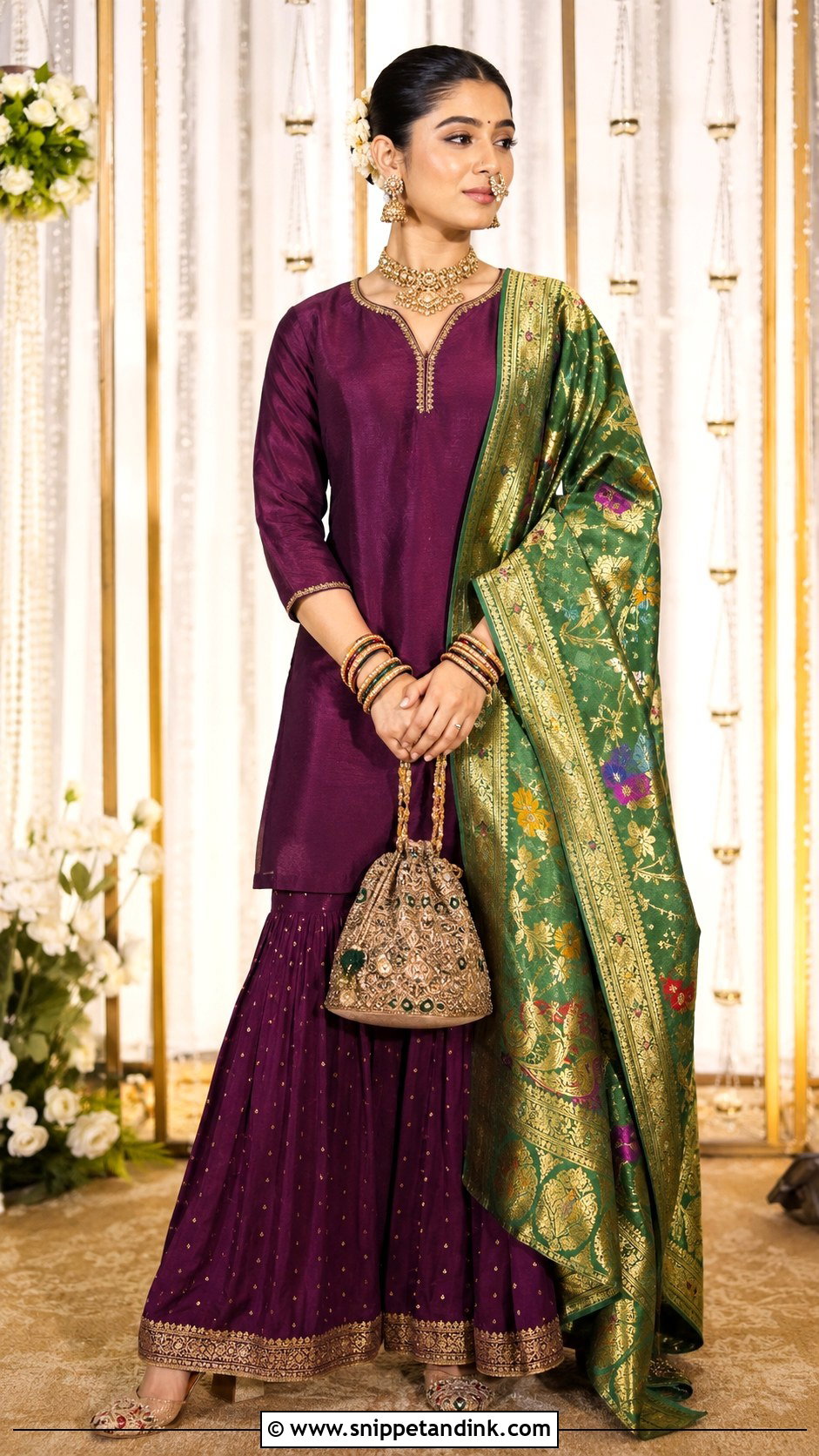 Sharara Set With Paithani Dupatta - Snippet and Ink - 20 Maharatrian Wedding Outfit Ideas