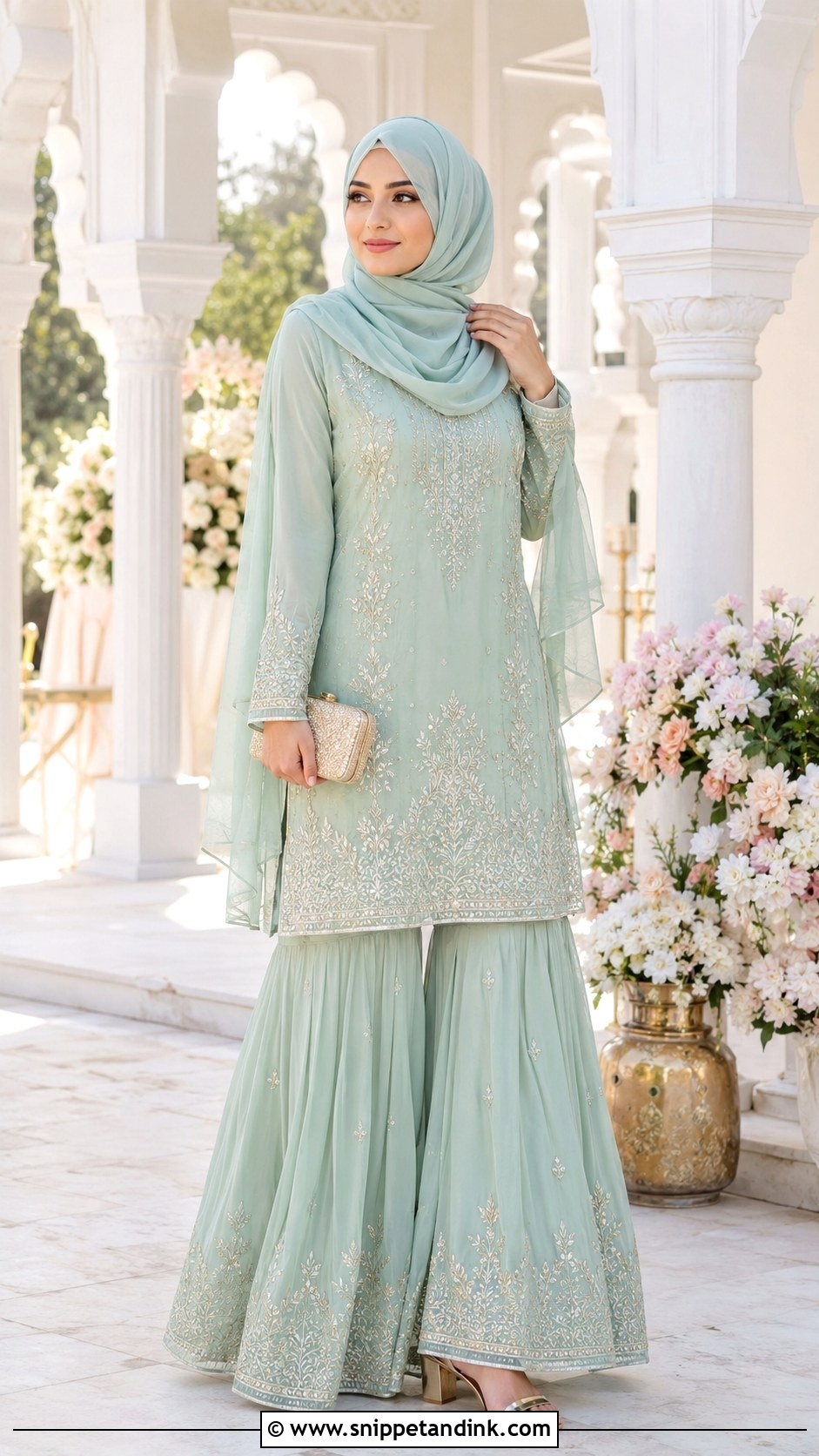 Sharara Suit With Chiffon Hijab - Snippet and Ink - 30 Hijab Style for Wedding Ideas
