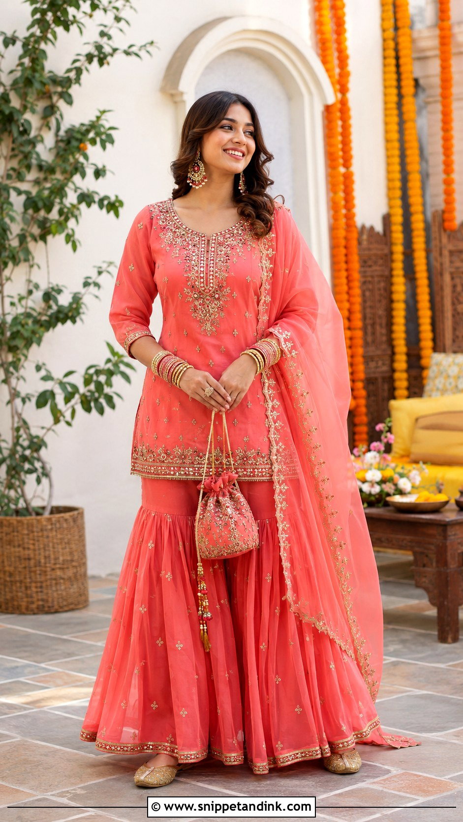Sharara Suit With Short Kurti for Wedding - Snippet and Ink - 20 Indian Outfit for Wedding Ideas