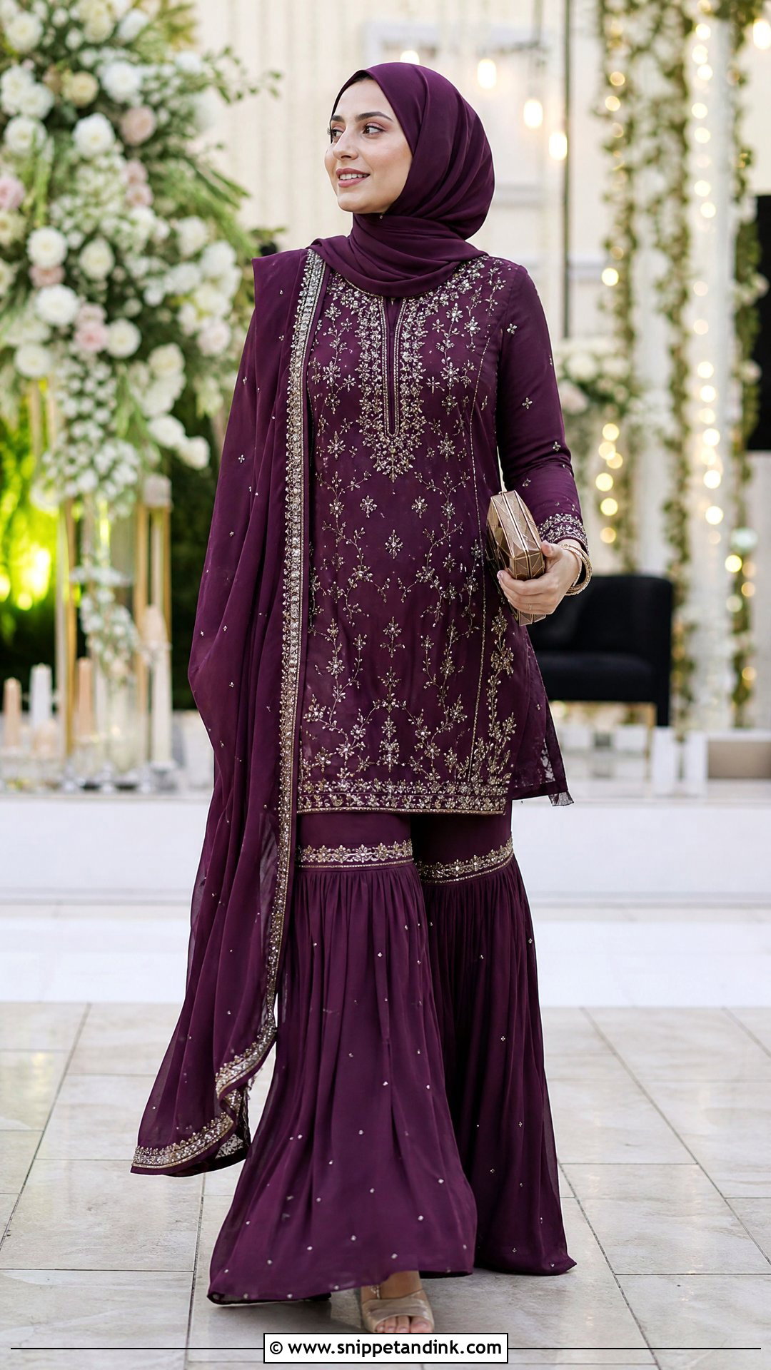 Sharara Wedding Outfit With Hijab - Snippet and Ink - 20 Hijabi Wedding Outfit Ideas