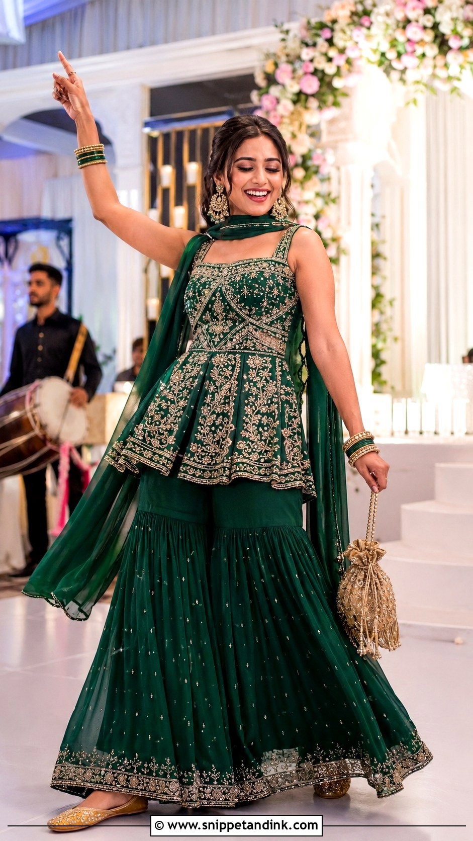 Sharara With Peplum Kurti For Indian Sangeet - Snippet and Ink - 20 Indian Sangeet Outfit Ideas