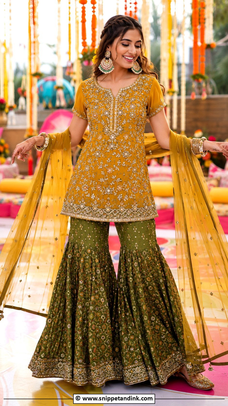 Sharara With Short Kurti For Mehandi - Snippet and Ink - 25 Mehandi Outfit Ideas