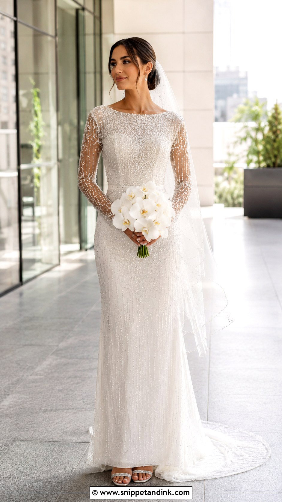 Sheath Beaded Wedding Dress With Sheer Sleeves - Snippet and Ink - 20 Long Sleeve Beaded Wedding Dress Ideas