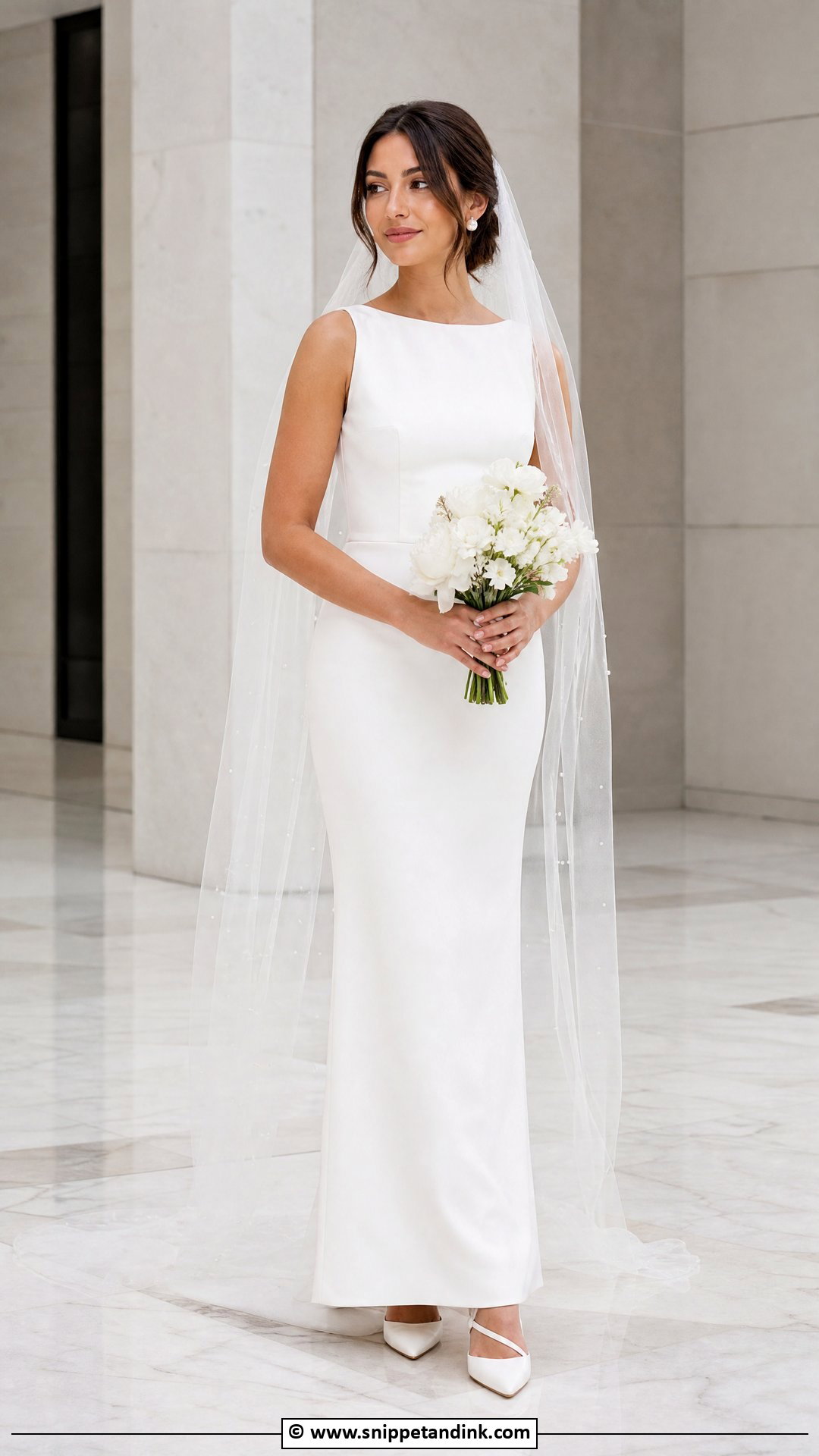 Sheath Bridal Gown With Pearl Veil - Snippet and Ink - 35 Bridal Gown Ideas