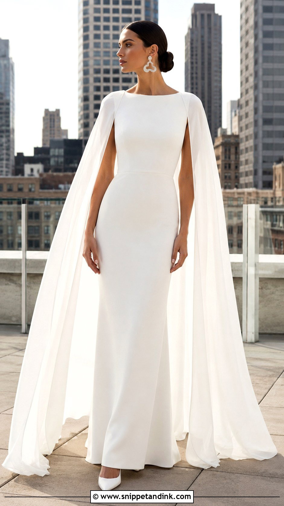 Sheath Cape Wedding Dress - Snippet and Ink - 30 Cape Wedding Dress Ideas
