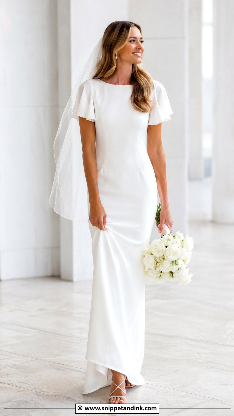 Sheath Flutter Sleeve Wedding Dress - Snippet and Ink - 25 Flutter Sleeve Wedding Dress Ideas
