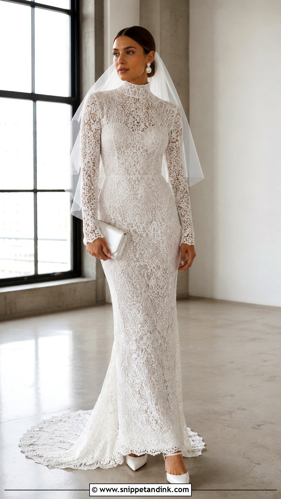 Sheath Lace Turtleneck Wedding Dress - Snippet and Ink - 20 Lace Turtleneck Wedding Dress Ideas
