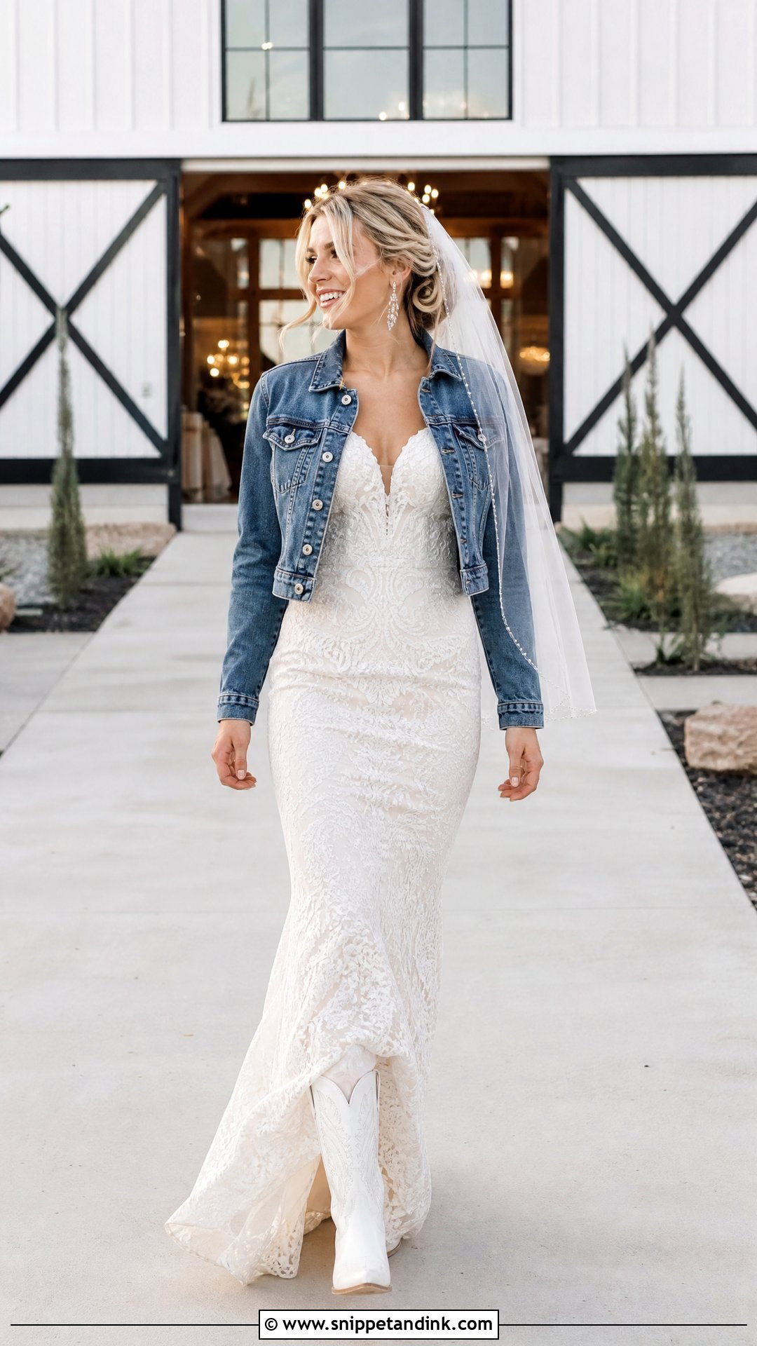 Sheath Lace Western Bride Dress With Denim Jacket - Snippet and Ink - 20 Western Bride Dress Ideas