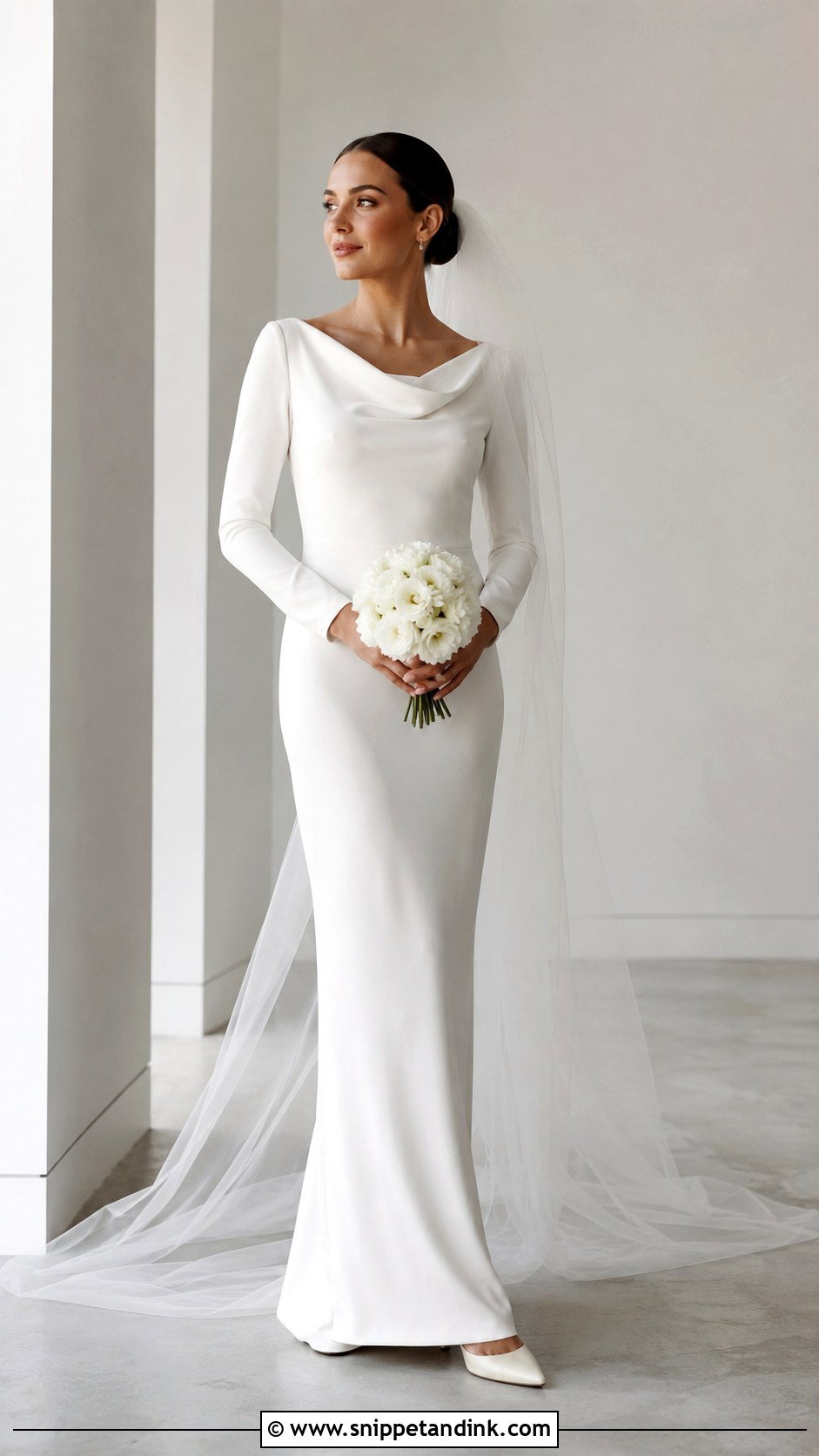 Sheath Minimal Long Sleeve Wedding Dress - Snippet and Ink - 20 Minimal Wedding Dress Long Sleeve Ideas