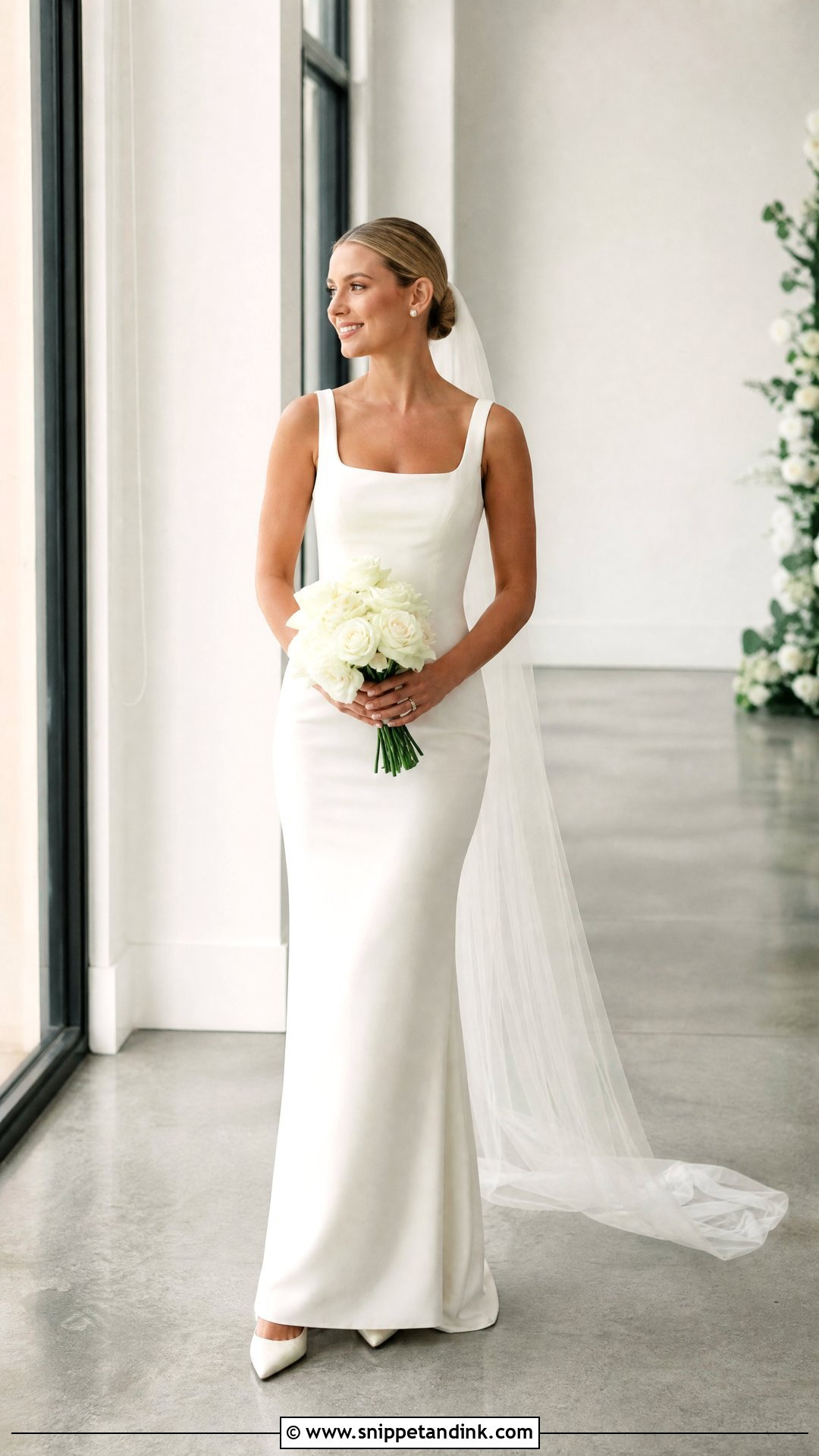 Sheath Square Neck Wedding Dress - Snippet and Ink - 20 Petite Bride Wedding Dress Ideas