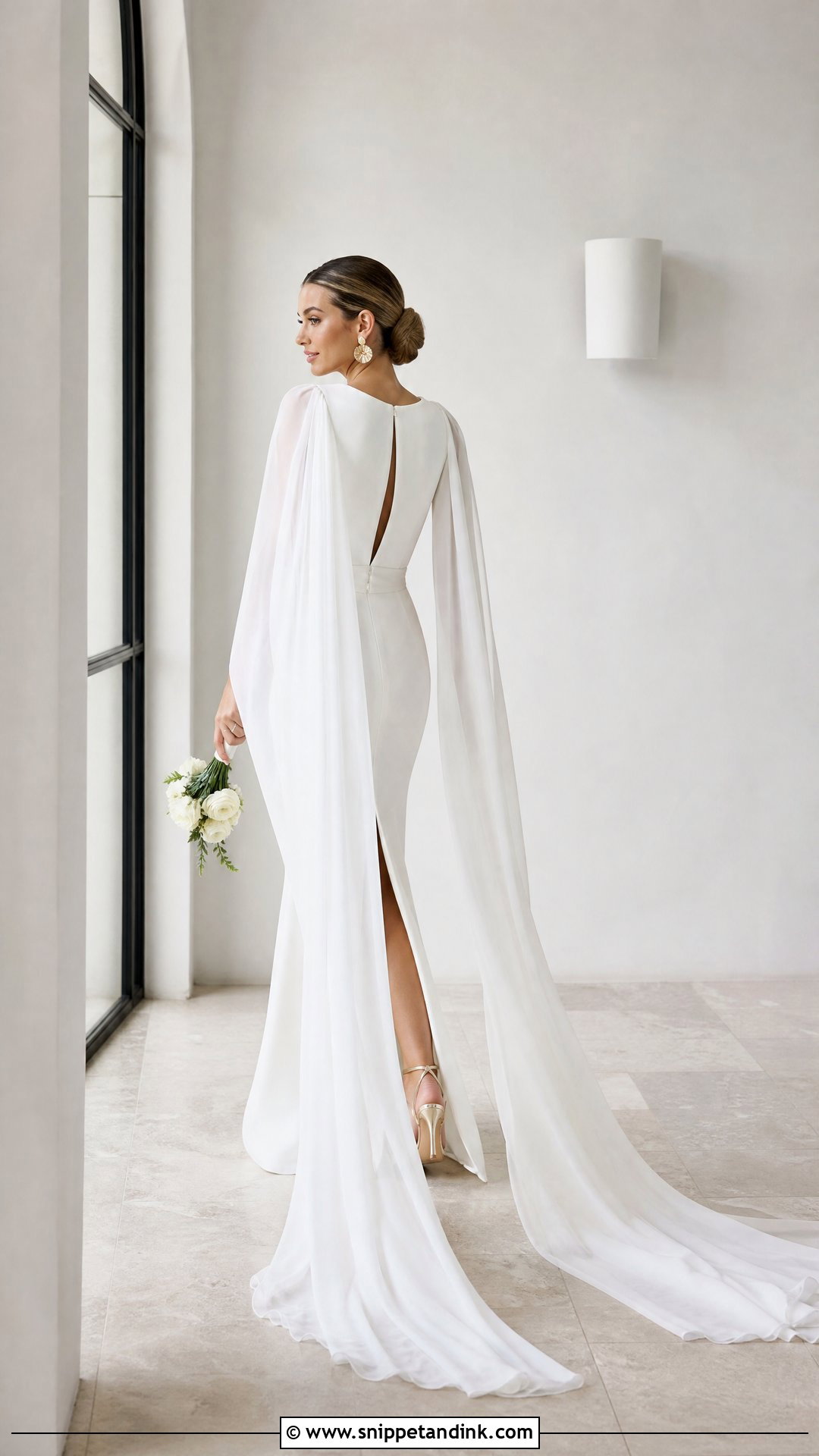 Sheath Wedding Dress With Detachable Cape - Snippet and Ink - 20 Two in One Convertible Wedding Dress Ideas