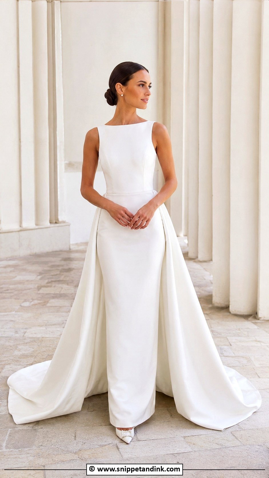 Sheath Wedding Dress With Detachable Train - Snippet and Ink - 30 2 in 1 Wedding Dress Ideas