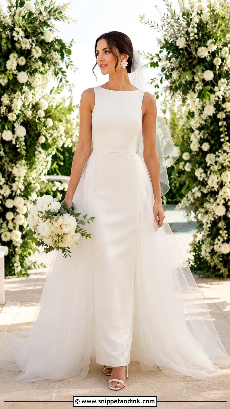 Sheath Wedding Dress With Tulle Overskirt - Snippet and Ink - 20 Convertible Wedding Dresses