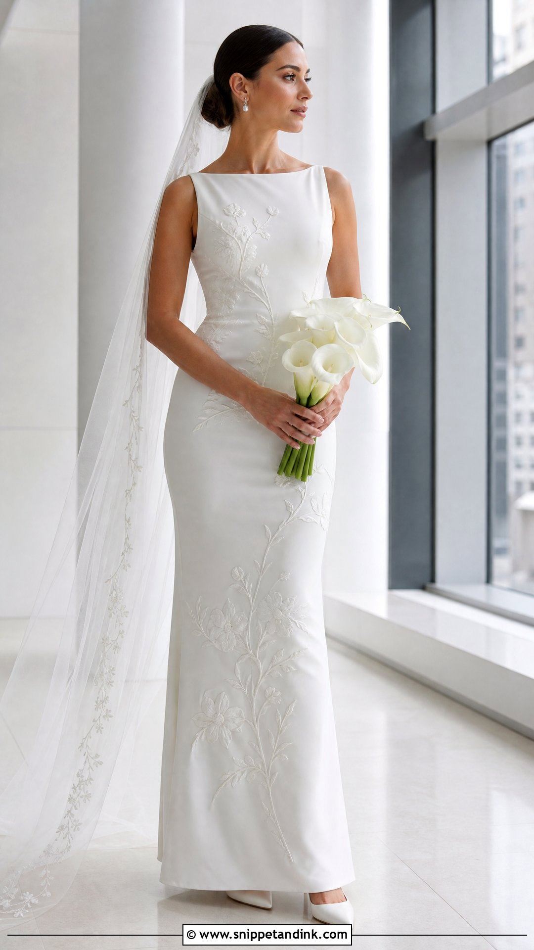Sheath Wedding Dress with White Flower Embroidery - Snippet and Ink - 20 Wedding Dress with Flower Embroidery Ideas