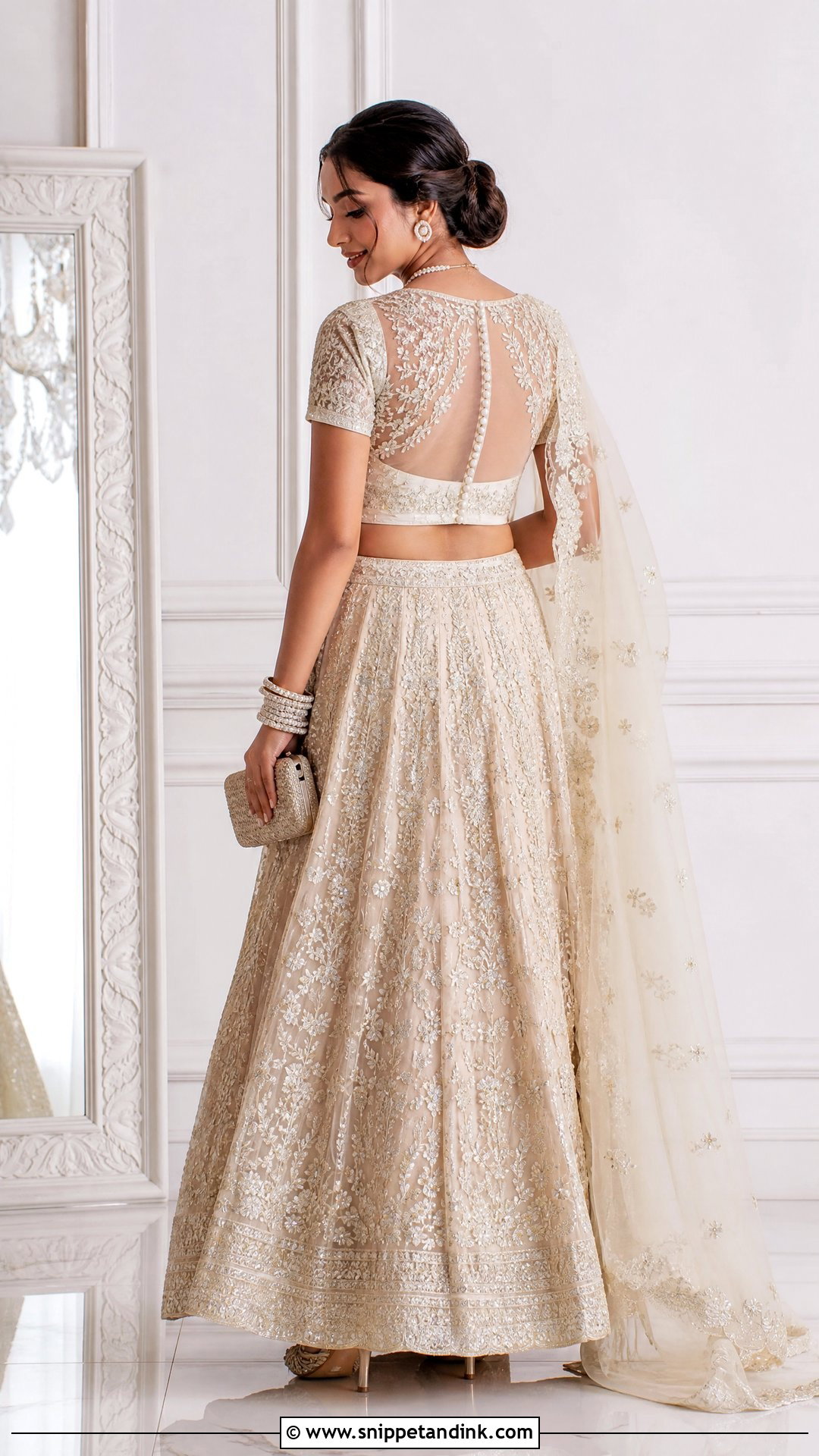 Sheer Back Bridal Blouse With Pearl Buttons - Snippet and Ink - 25 Blouse Design for Bride Ideas