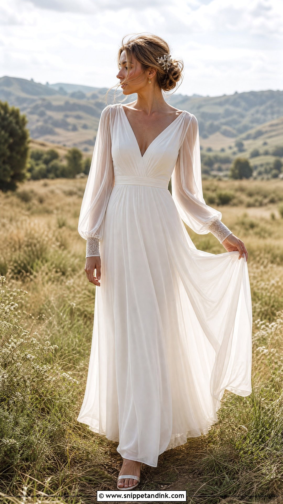 Sheer Bishop Sleeve Boho Wedding Dress - Snippet and Ink - 20 Sheer Sleeve Wedding Dress Ideas