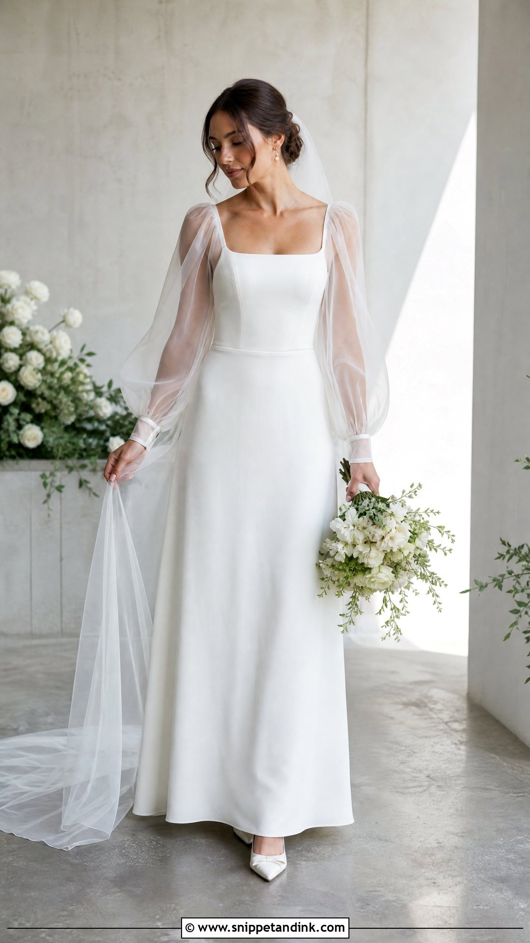 Sheer Bishop Sleeve Wedding Dress - Snippet and Ink - 20 Wedding Dress Sheer Sleeves