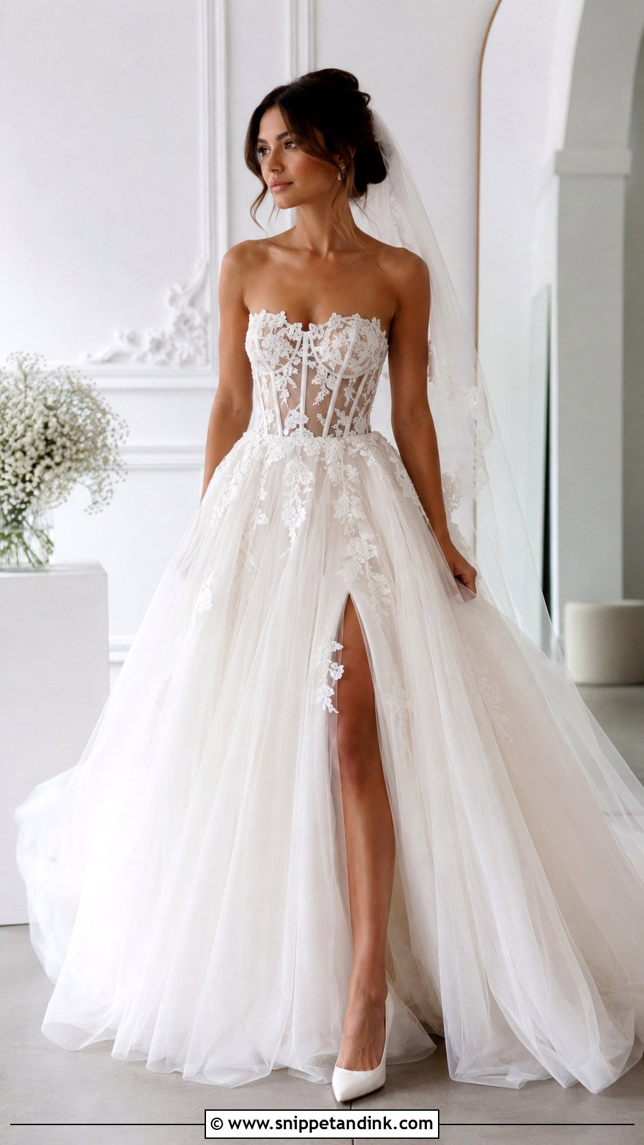 Sheer Bodice Corset Wedding Dress Ballgown - Snippet and Ink - 25 Corset Wedding Dress Ballgown Ideas