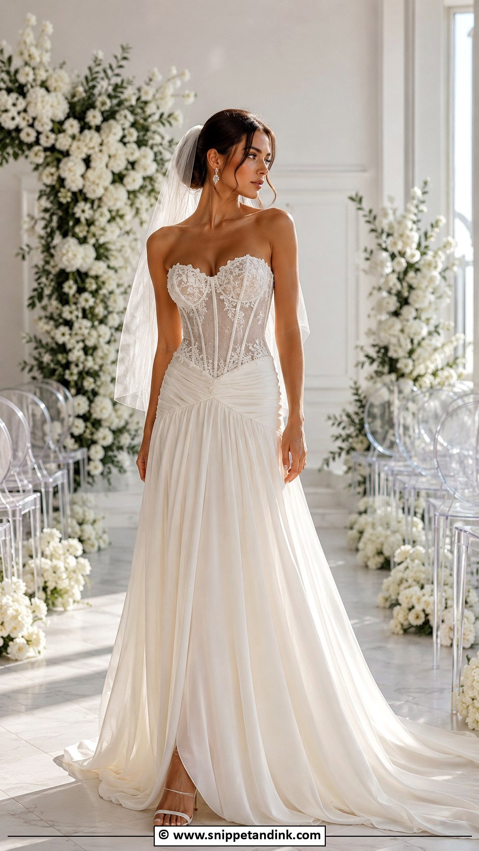 Sheer Bodice Drop Waist Corset Wedding Dress - Snippet and Ink - 30 Drop Waist Corset Wedding Dress Ideas